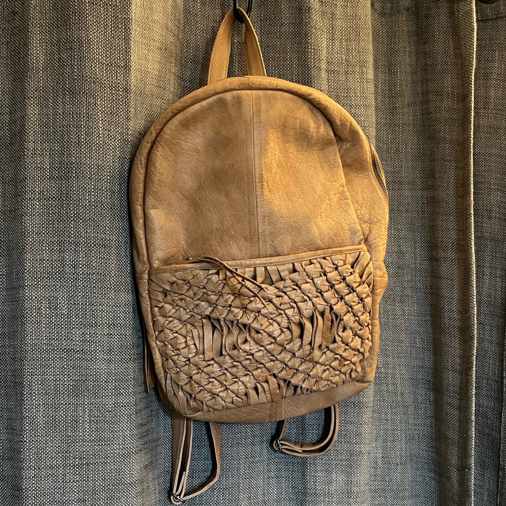 Day & Mood Woven Leather Backpack - Tan